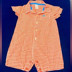 Orange and blue plaid jumpsuit